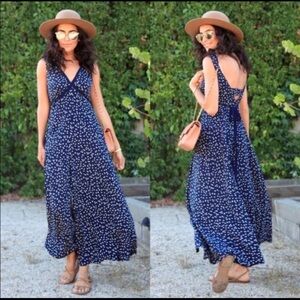 Anthropologie HD in Paris Tallulah Wide Leg Jumpsuit Polka Dot Sz 6 Navy